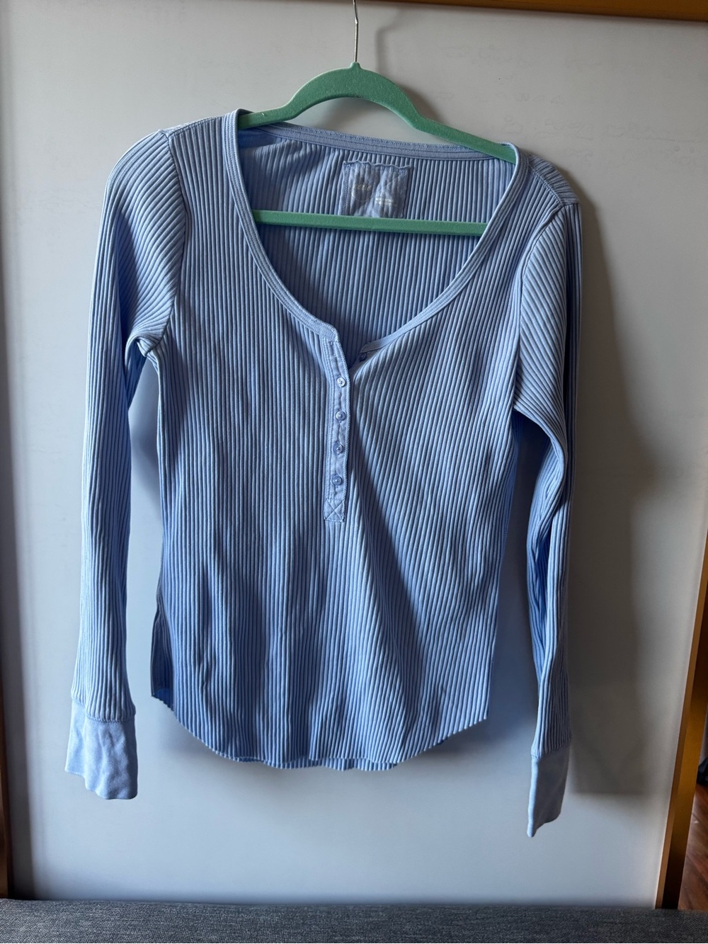 aerie Light Blue Ribbed Long Sleeve Henley Top